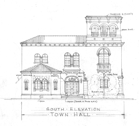 Palm Beach Town Hall outline and elevation sketch